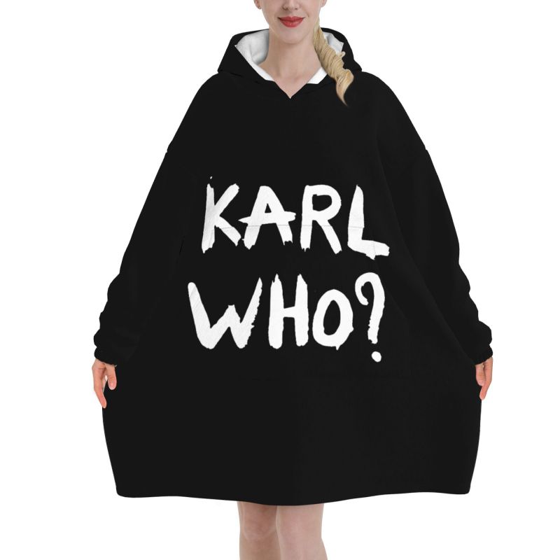 Sherpa Hoodie Fleece - Karl Who Slogan Schwarze Tragbare Kapuzendecke